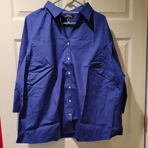 Lands' End No-iron Broadbent Cobalt Blue Button-Up Shirt